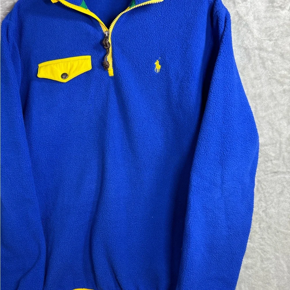 Polo Ralph Lauren Quarter Zip Blue Yellow Trim‎ Mens Medium Talon Golf Utility